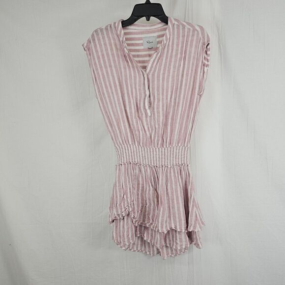 Rails Revolve Angelina Dress in Rose Pink Stripe Linen Blend Mini Dress Medium - Picture 4 of 8